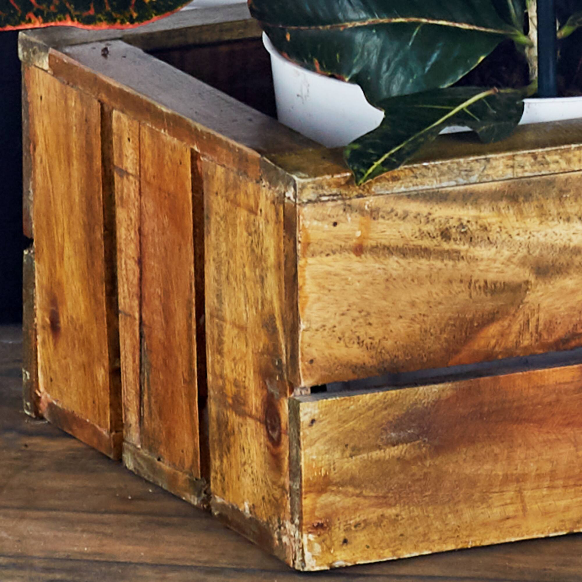 Set of 3 Brown Wood Farmhouse Storage Basket, 21", 16", 13"